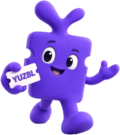 Yuzbl mascot holding a ticket